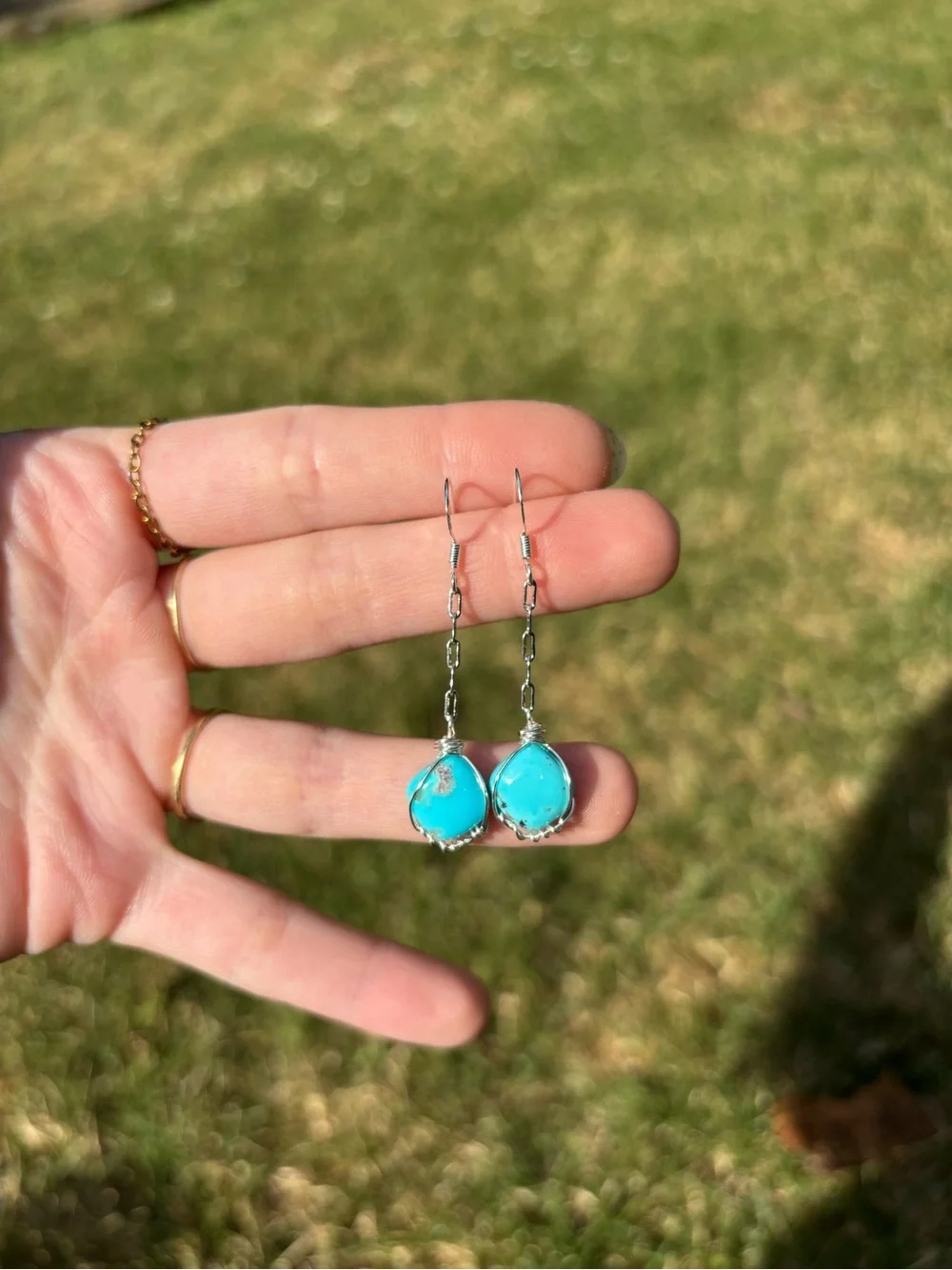 Tourqoise dangle earrings - Picture 3 of 3